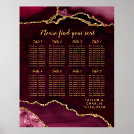Poster Red and Gold Agate Wedding Seating Chart
