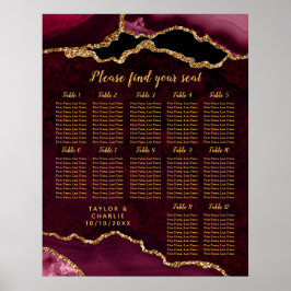 Poster Red and Gold Agate Wedding Seating Chart