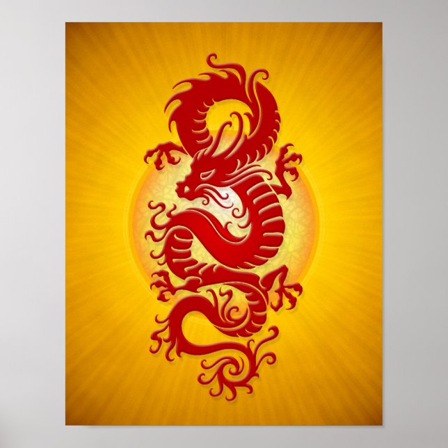 Pôster Red and Yellow Burst Chinese Dragon (Frente)