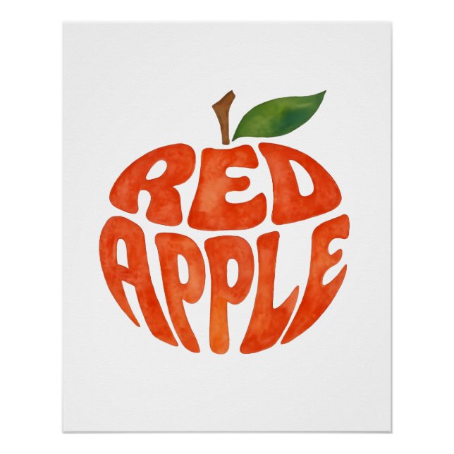 Pôster Red Apple Typography Art, Apple (Frente)