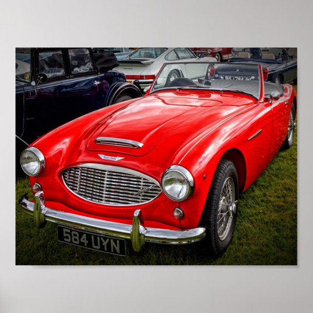 Poster Red Austin Healey 3000 carro desportivo clássico (Frente)