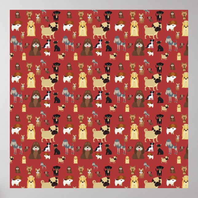 Poster red background dogs pattern (Frente)