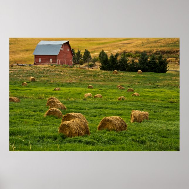 Poster Red Barn, fardos de feno, Albion, Palouse Area 2 (Frente)