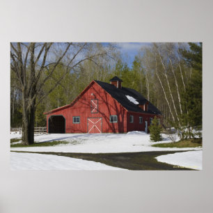 Poster Red Barn No Inverno