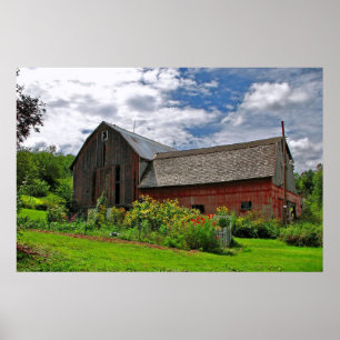 Poster Red Barn no Sunny Summer Day
