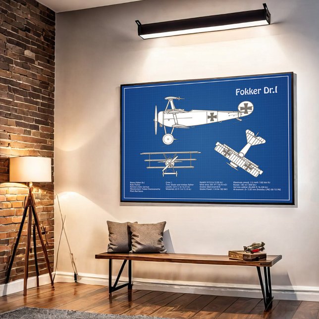 Poster Red Baron Fokker Dr. 1 - Avião Blueprint ABD (Criador carregado)