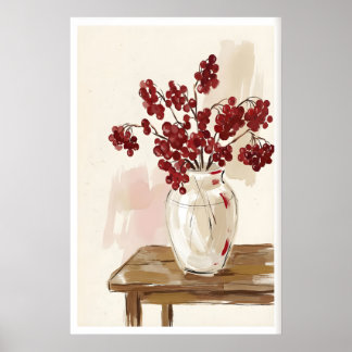 Poster Red Berries Still Life Print Painterly Branches in