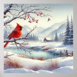 Poster Red Bird e Winter Landscape 3