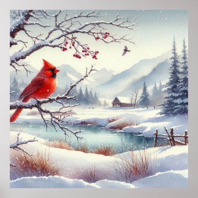 Poster Red Bird e Winter Landscape 3 (Frente)