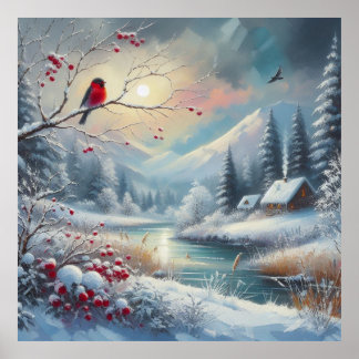 Poster Red Bird e Winter Landscape 5