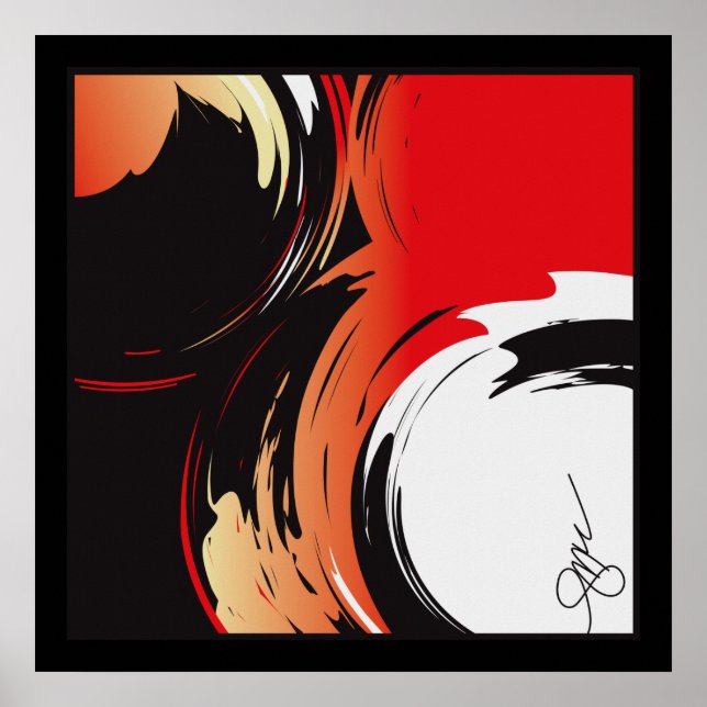 Poster Red Black and White Abstrato Art (Frente)