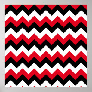 Pôster Red Black and White Zigzag