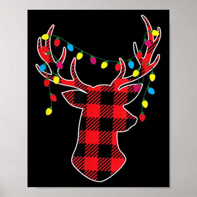 Poster Red Black Christmas Buffalo Plaid Deer Women Men K (Frente)
