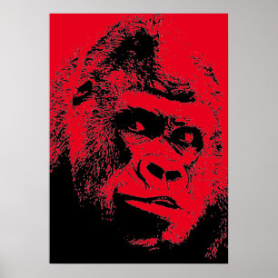 Poster Red Black Pop Art Gorilla