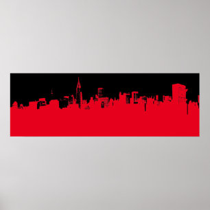 Pôster Red Black Pop Art Nova Iorque Skyline