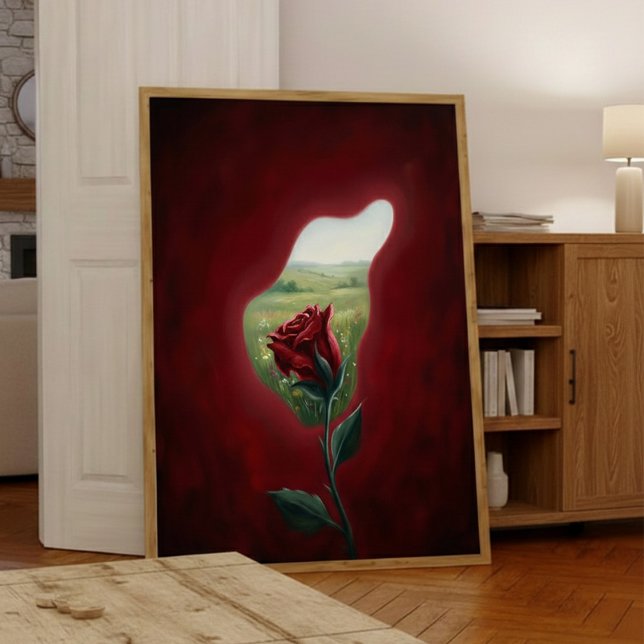 Poster Red Bloom Window – Surreal Floral Wall Art Print (Criador carregado)