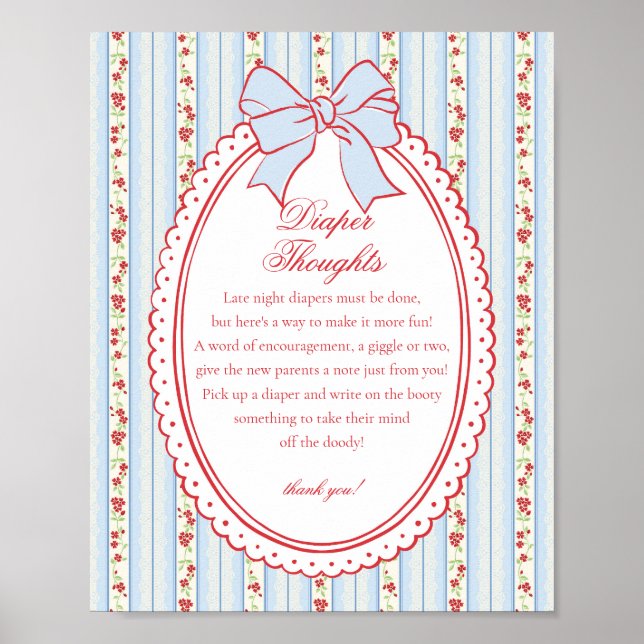 Poster Red & Blue Vintage Fancy Floral Diaper Thoughts (Frente)