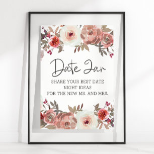 Poster Red Blush Floral Rosas Data Noite