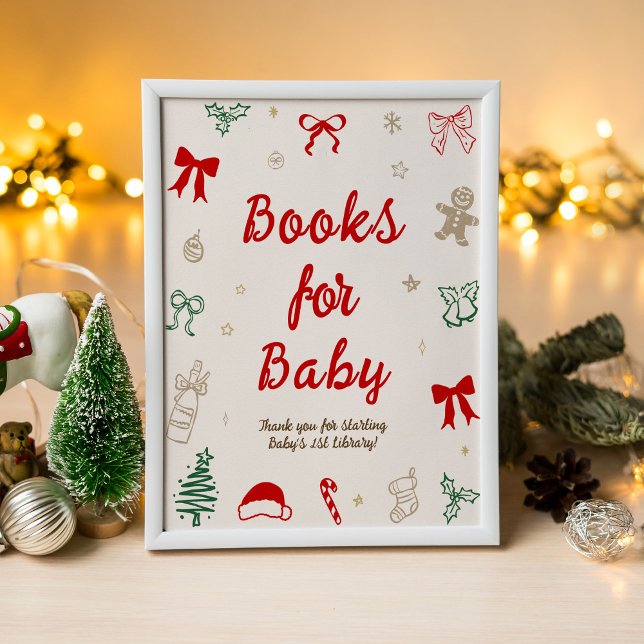 Poster Red Bow Christmas Baby Shower Books for Baby (Criador carregado)