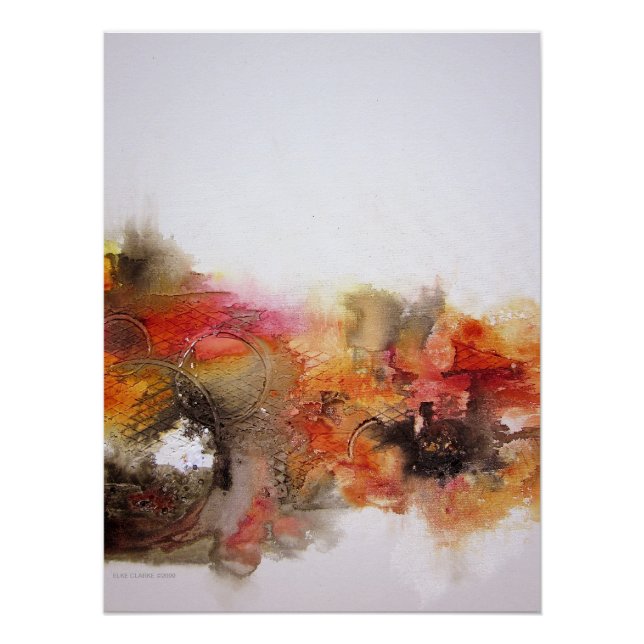Pôster Red Brown Orange White Modern Abstrato Canvas Art (Frente)