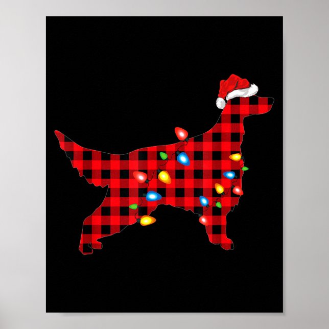 Poster Red Buffalo Plaid Santa Irish Setter Dog Christmas (Frente)