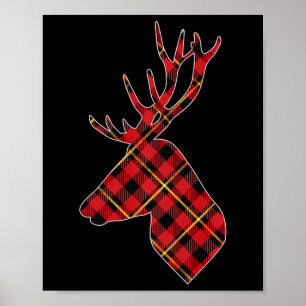 Poster Red Buffalo Xadrez Deer Reindeer Cabeça de Natal H