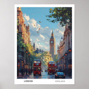 Poster Red Bus London - Viagens vintage Inglaterra