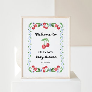 Poster Red Cherries   Chá de fraldas Retro Whimsic Bem-vi