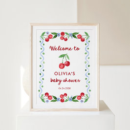 Poster Red Cherries | Chá de fraldas Retro Whimsic Bem-vi