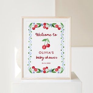 Poster Red Cherries Chá de fraldas Retro Whimsic Bem-vi
