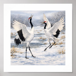 Poster Red-crowned Cranes Dancing in Winter – 