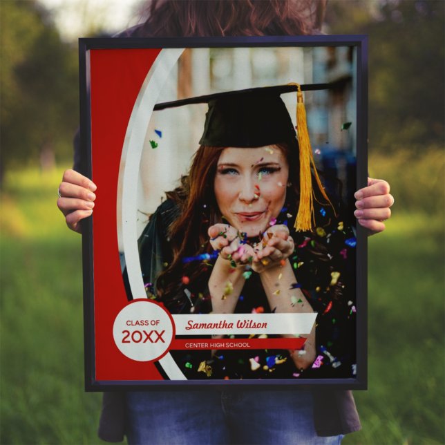 Poster Red Curved Frame Photo Graduation (Criador carregado)