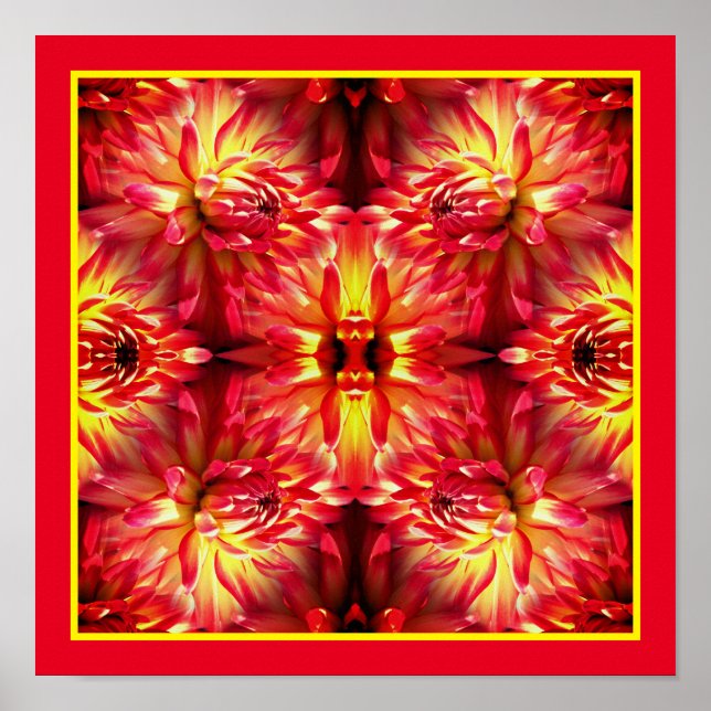 Poster Red Dahlia Flower Mirror Abstrato (Frente)