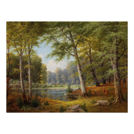 Pôster Red Deer by the Forest Pond