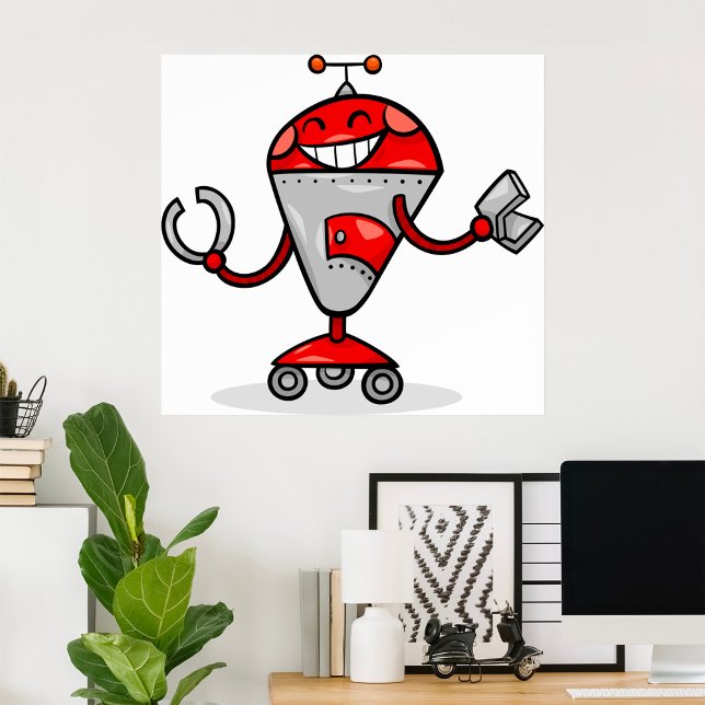 Poster Red e Silver AI Bot do Retro Robot (Criador carregado)