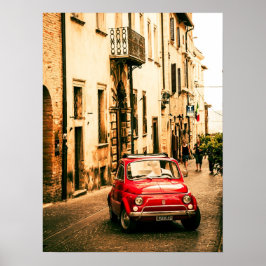 Pôster Red Fiat 500 Poster, vintage cinquecento, Italy