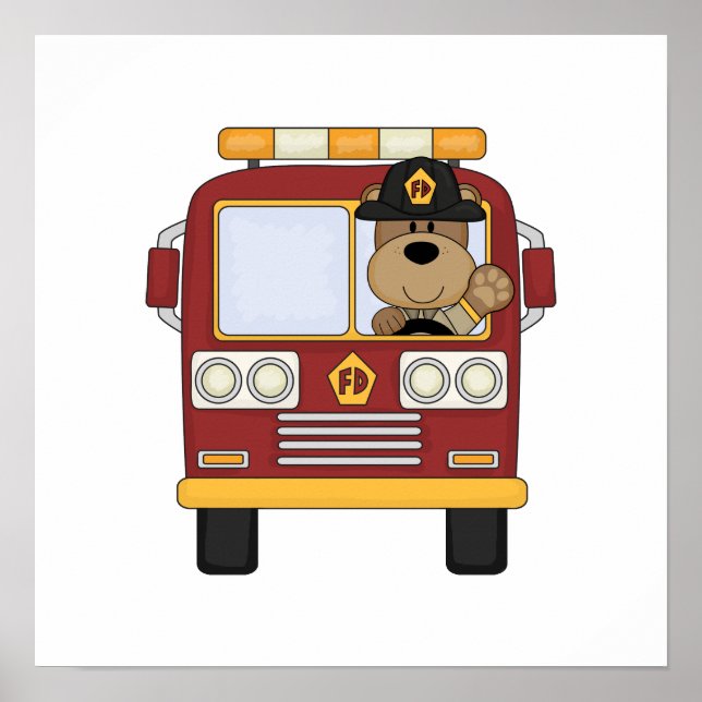 Poster Red Fire Truck Bear (Frente)