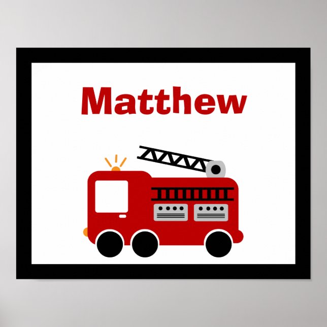 Poster Red Fire Truck Personalizado Name Wall Art (Frente)