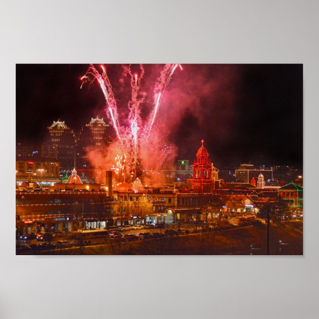 Poster Red Fireworks sobre o Plaza, Kansas City (Frente)