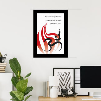 Poster Red Flame Yoga & Modern Zen Calliografia Om Aum