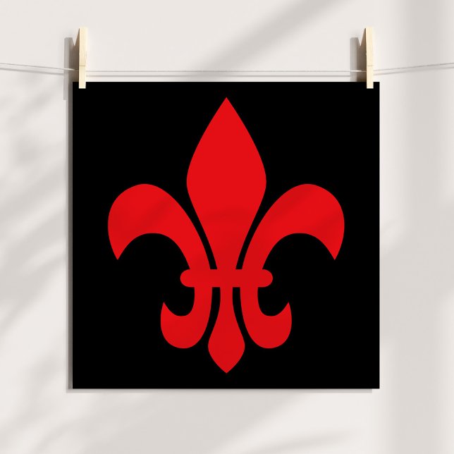 Pôster Red Fleur de Lys (Red Fleur de Lys on Black Poster)