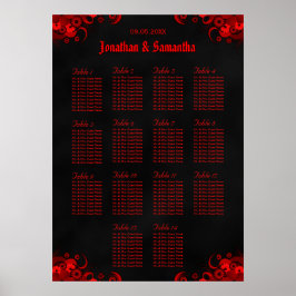 Poster Red Floral & Black 14 Mesas de Casamento