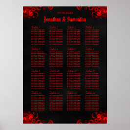 Poster Red Floral & Black 16 Mesas de Casamento