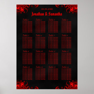 Poster Red Floral & Black 16 Mesas de Casamento