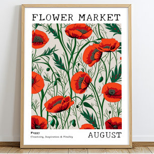 Poster Red Floral Poppy August Birth Flower Market