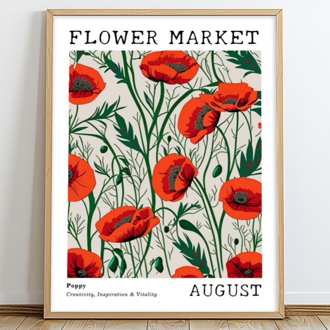 Poster Red Floral Poppy August Birth Flower Market (Criador carregado)