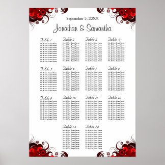 Pôster Red Floral & White 14 Gráfico de Assentos de Mesa