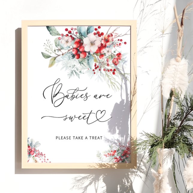 Poster Red Floral Winter Babies são Sweet (Criador carregado)