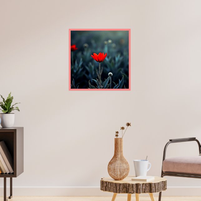 Poster Red Flower Dark Night Solitude Art (Sala de Estar 3)