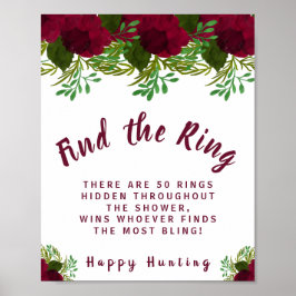 Poster Red Flower Find the Ring Bridal Shower Game Sign